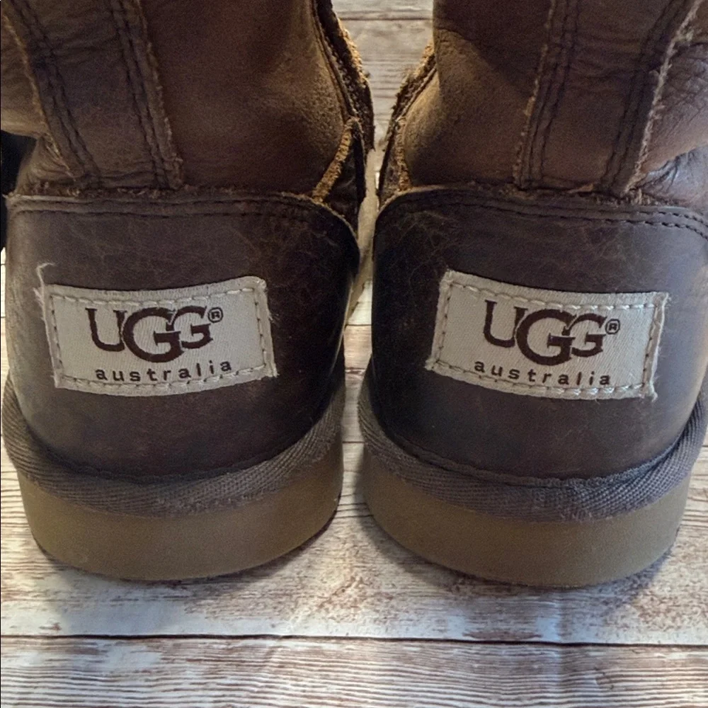 UGG Brown Leather Boots with Silver Buckle